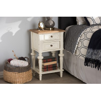 Baxton Studio PRL8VM(AR)/M B Marquetterie French Provincial Style Weathered Oak and White Wash Distressed Finish Wood Two-Tone 2-Drawer and 1-Shelf Nightstand